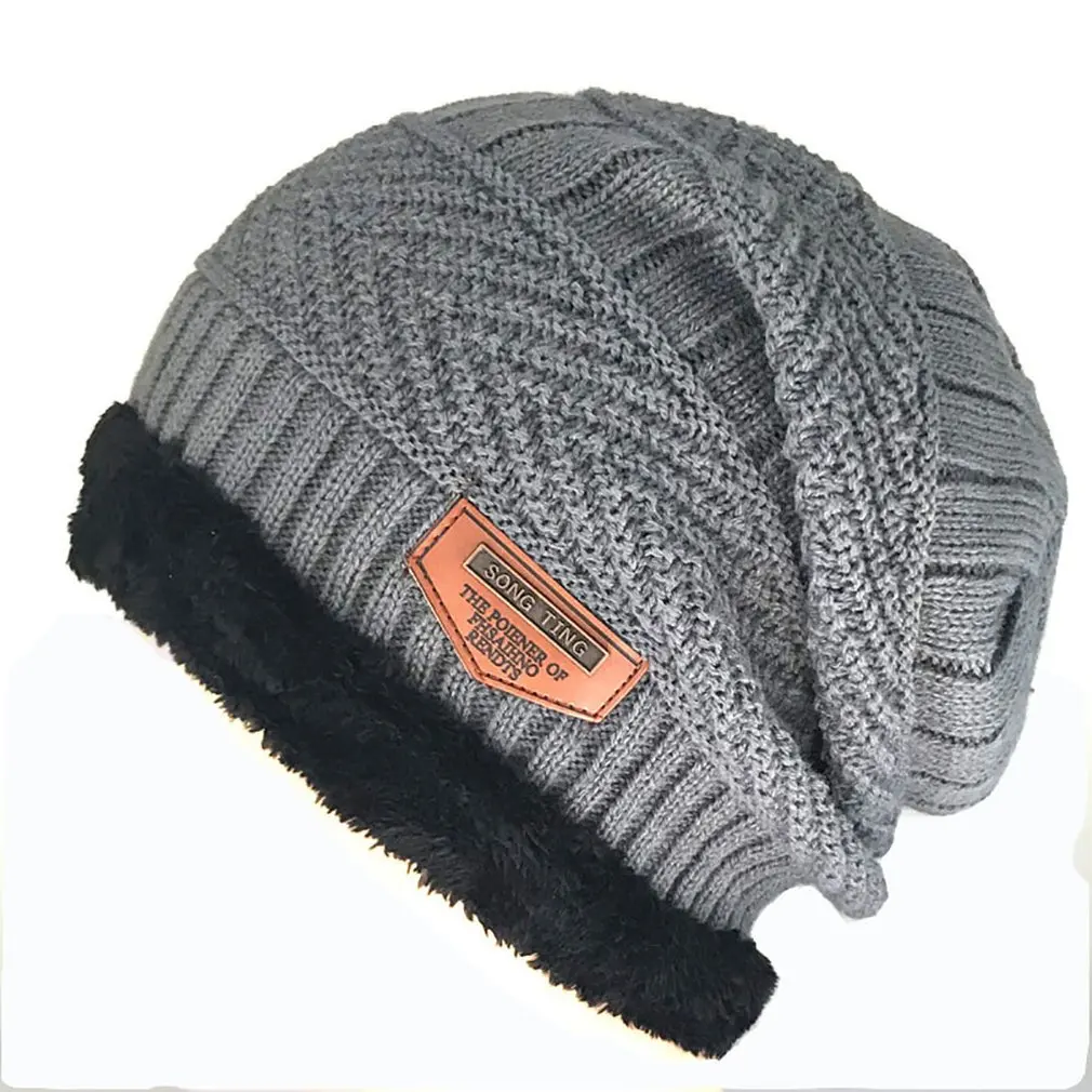 Мужская вязаная шерстяная шапка, зимняя бархатная теплая шапка, Мужская Уличная шапка, теплая Модная Мужская зимняя плюшевая шапка, вязаные шапочки
