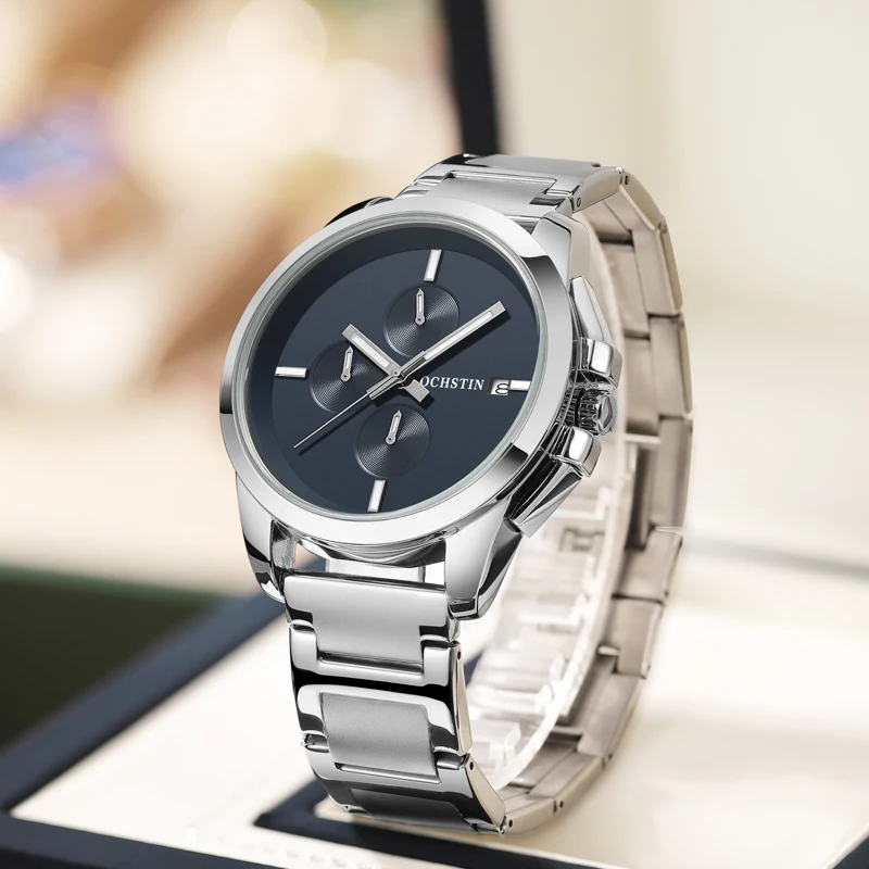 OCHSTIN Men Watch Quartz Chronograph Male Watches Luminous Hands Top Brand Luxury Blue Simple Date Dial Wristwatch Gift For Mens