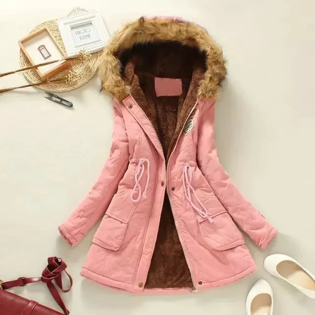 Jvzkass Новое Женское пальто большого размера плюс с капюшоном в длинном разрезе свободный плюс толстый зимний хлопковый костюм для женщин Z48 - Цвет: pink