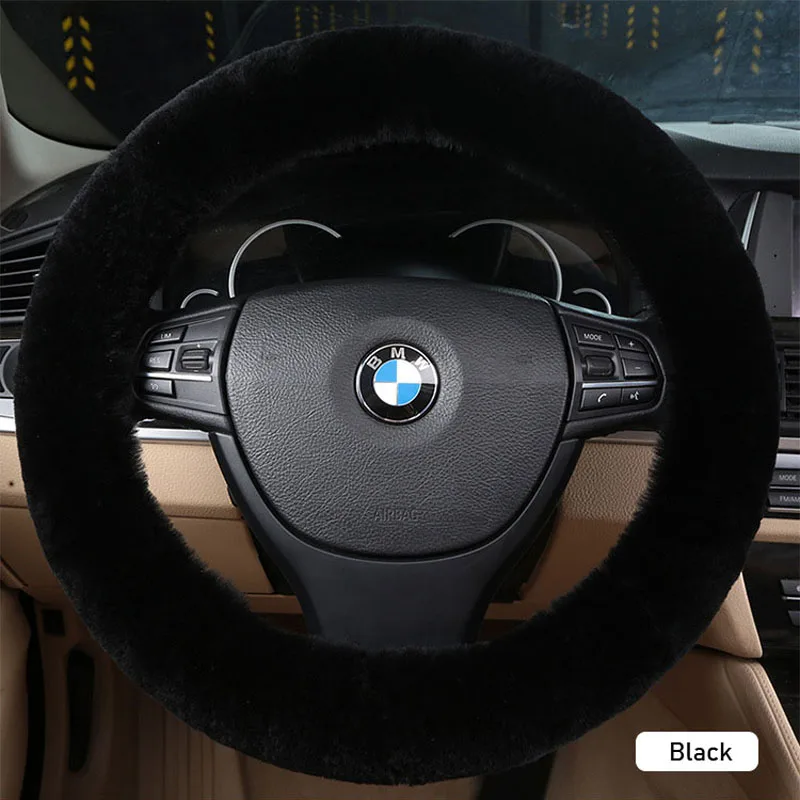 

CHIZIYO Genuine Sheepskin Wool Plush Warm Steering-Wheel Cover Car Steering Wheel Cover For 35CM-43CM