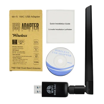 

1200Mbps Wifi Adapter Detachable PC Laptop External Receiver Anti Interference Antenna USB Home Rotatable Network Card Dual Band