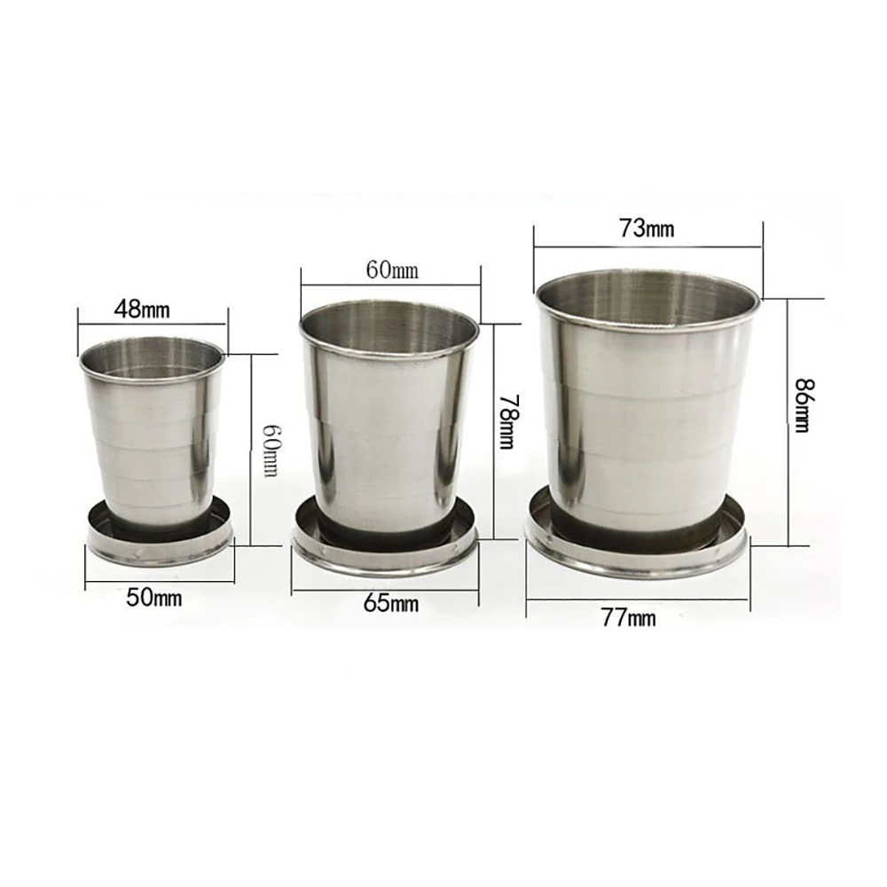 Портативный 75/140/240 мл Нержавеющая сталь Складная чашка с брелком Выдвижной Телескопический складные стаканы для путешествий на открытом воздухе