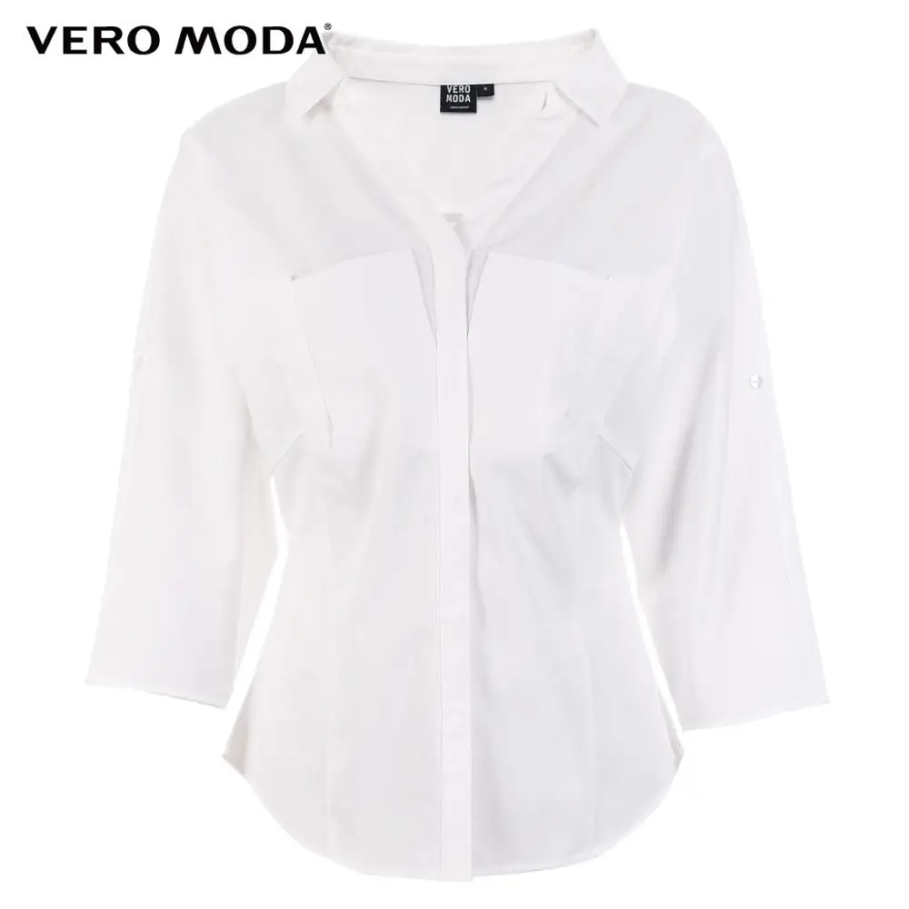 Vero Moda Женская облегающая двухполосная рубашка с 3/4 рукавами и отложным воротником | 319231585