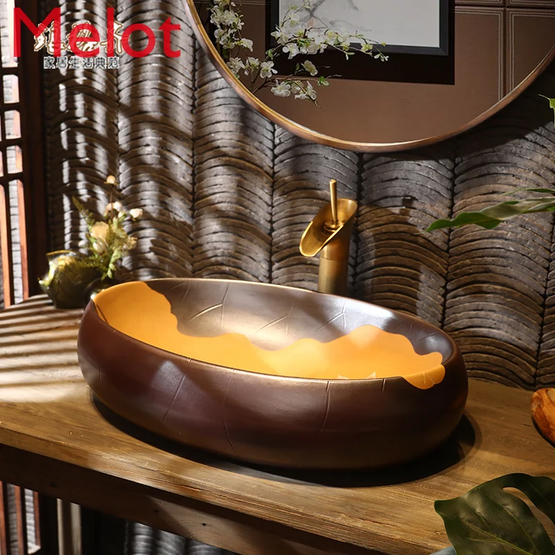 

Retro Wash Basin Single Basin Jingdezhen Ceramic Art Wash Basin Domestic Bathroom Chinese Style Upper Basin