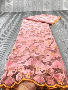 

pink embroidered african velvet lace french sequins fabric 2020 high quality nigerian net laces tulle fabrics 5 yards/piece