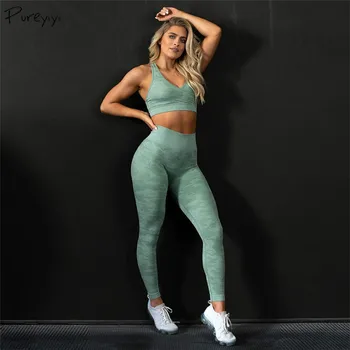 

Women's Sportswear Sport Yoga Fitness 2 Pieces Set Sexy V-neck Strap Tops Bra Long Pants Suit Jogging Gym Running Workout Suits