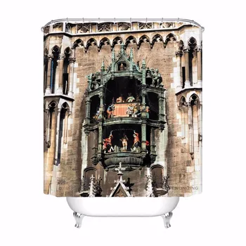 

Custom Waterproof Shower Curtain Pink Retro Architecture Printed Bathroom Decor Various Sizes #180324-01-19