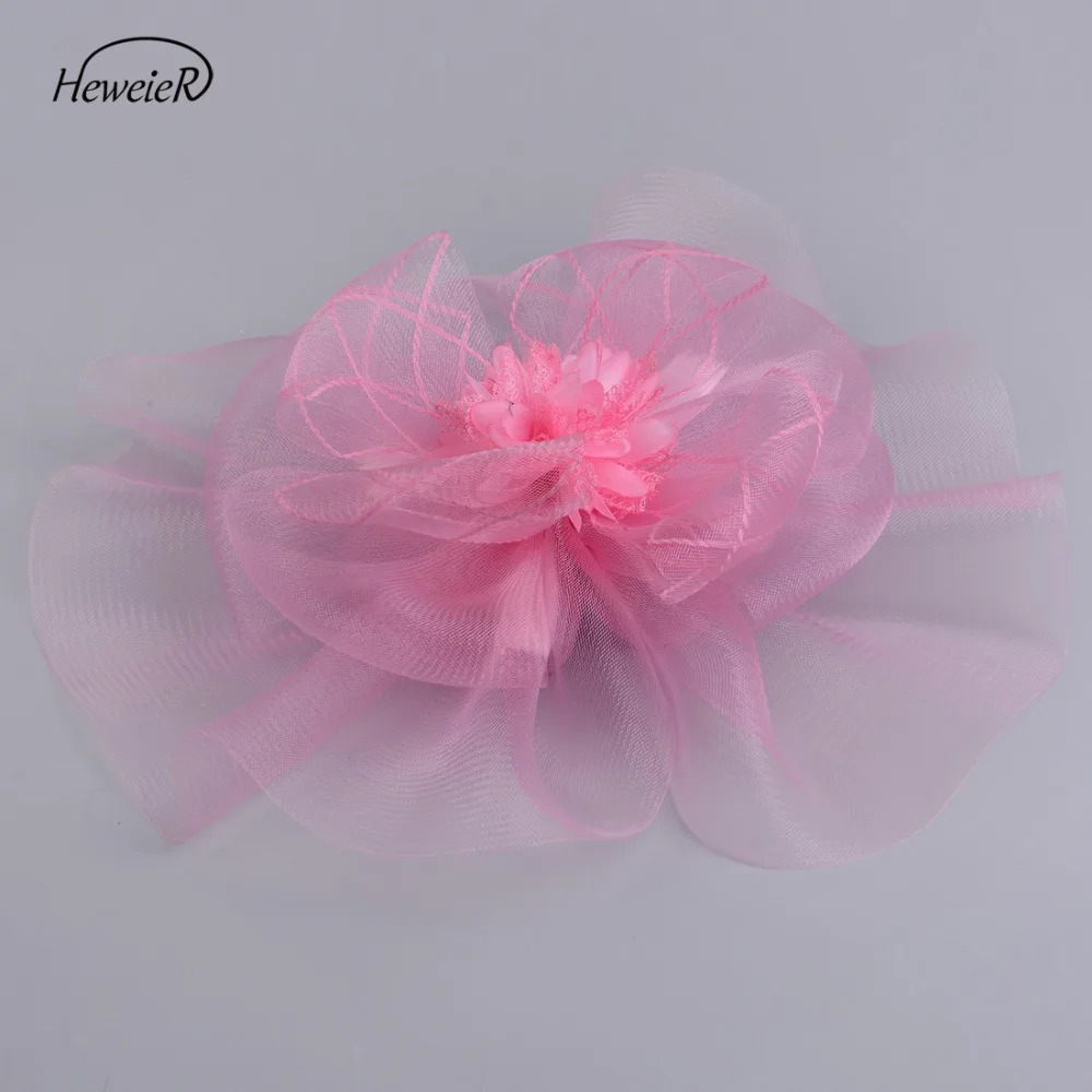 Fascinator Hat Handmade Pink Flower Large Hair Clip Cocktail Races Hair Band Headwear Hairpiece Women Lady Bridal Accessories