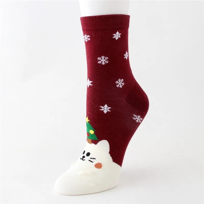 Подарок на год, рождественские носки, хлопковые женские носки, корейские милые забавные зимние носки с пингвином, Кроликом, лосем, снегом, рождественский подарок