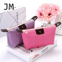 JM Travel Organizer Toiletry Bag Strip Oxford Cosmetic Makeup Bag For Ladies Neceser Mujer Makeup Pouch Pink Women Makeup Case