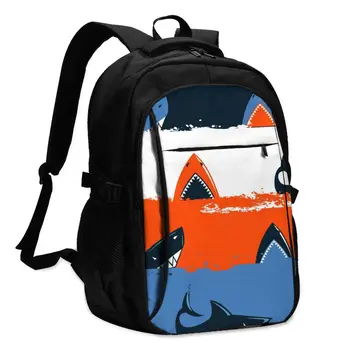 

Hot USB Charging Laptop Women's Backpack For Teenage Students Girls School Backpack Cracked Grunge Line Sharks Travel Bagpack