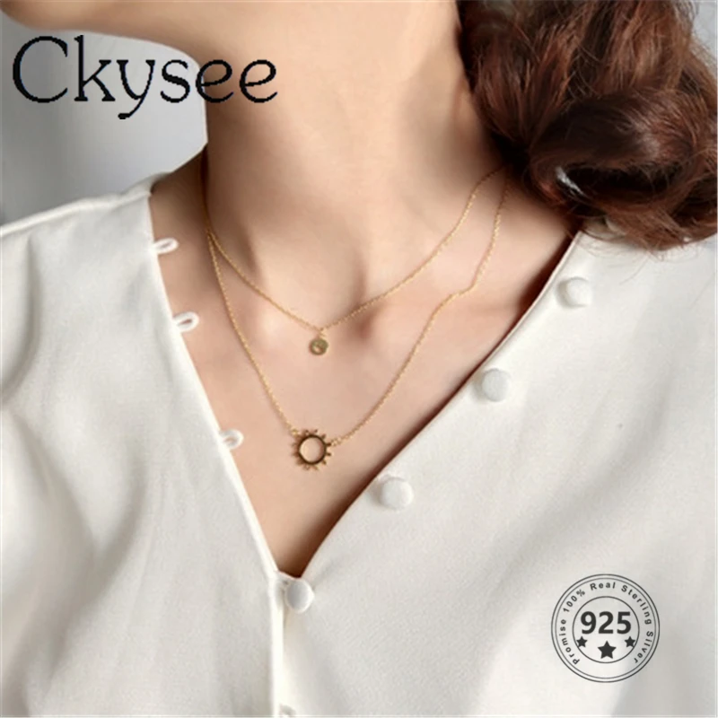 Ckysee новый 925 стерлингового серебра двойной звено цепи улыбающееся лицо солнце