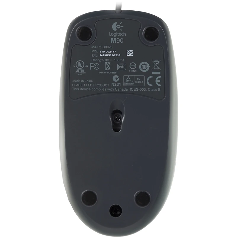 Мышь LOGITECH M90, проводная, USB, черный и темно-серый