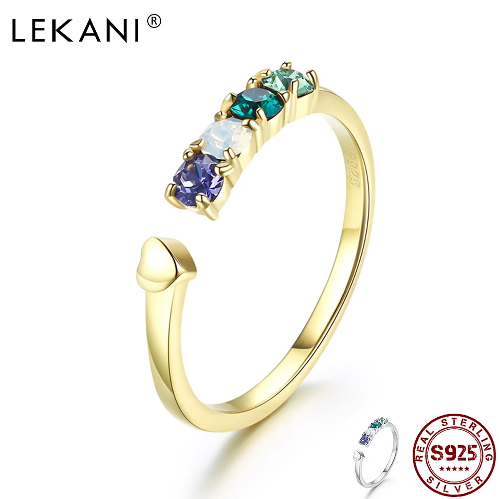 LEKANI-anillo de compromiso ajustable abierto para mujer, de Plata de Ley 925, anillo de corazón, joyería fina, cristal de Swarovski
