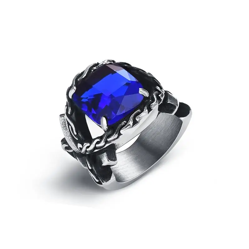 Jiayiqi, темно-синее кольцо с большим камнем для мужчин, нержавеющая сталь, мужское классическое кольцо в виде дракона, Панк ювелирные изделия, красный/синий/черный/зеленый кристалл - Цвет основного камня: B 3