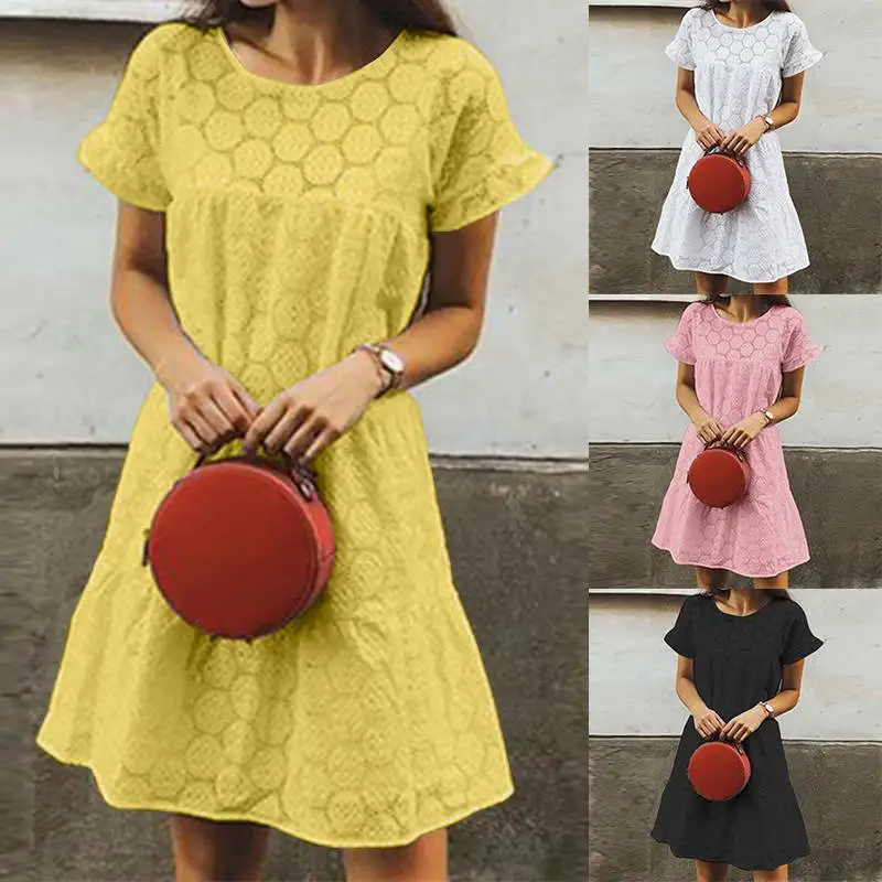 ZANZEA элегантное кружевное лоскутное платье, открытая Туника Vestidos, женское летнее платье с коротким рукавом размера плюс, Женский Повседневный Сарафан