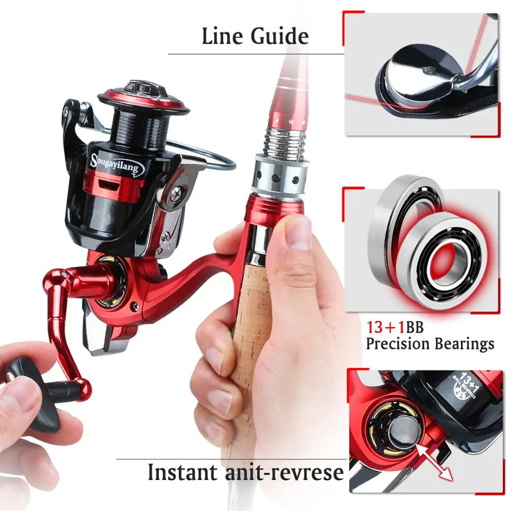 Sougayilang 2.1m 2.4m Spining Fishing Rod Reel Combo Portable 4 Section Carbon Fiber Pole 13+1BB Spining Fishing Wheel Set Sougayilang 2.1m 2.4m Spining Fishing Rod Reel Combo Portable 4 Section Carbon Fiber Pole 13+1BB Spining Fishing Wheel Set