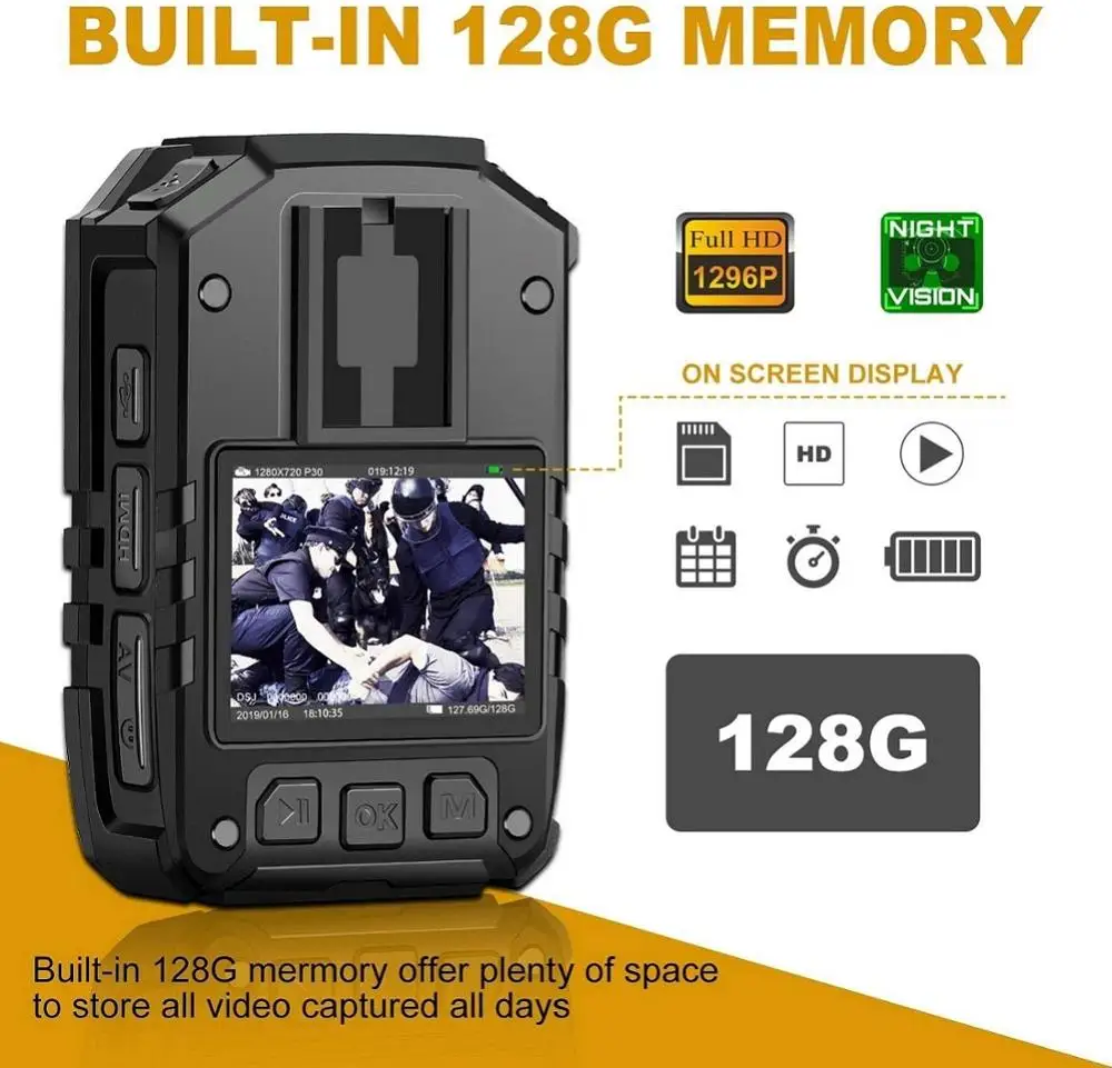 CammPro i826 полицейская камера 1296P HD 128 ГБ Премиум портативная ночного видения IP66