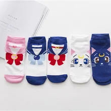 Носки для девочек с изображением воина из аниме, носки с изображением Луны, милые женские носки из хлопка, носки с изображением кота Луны, носки для костюмированной вечеринки