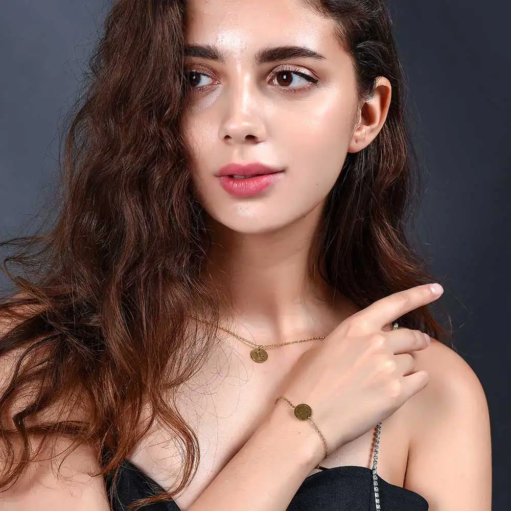 Golden Color 12 Constellation Zodiac Charm Bracelet for Women Female Stainless Steel High Polish Charms Bracelets