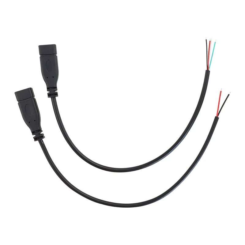 25cm Black Type-c Usb Female male Plug 2 4 wire Power Cable Cord stripped Maximum current 3A for Raspberry pie DIY