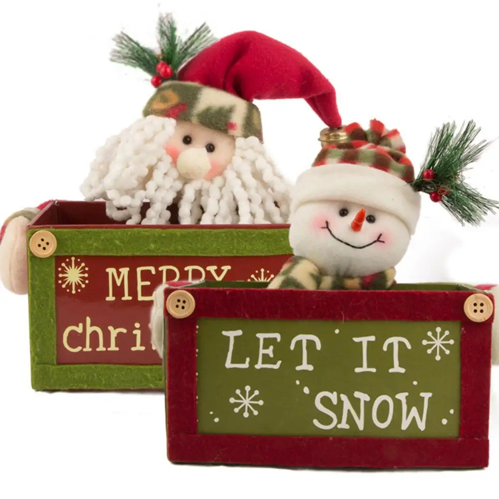 

Merry Christmas Storage Baskets Santa Snowman Pattern Candies Tissue Phone Holder Storage Boxes Holiday Christmas Decorations