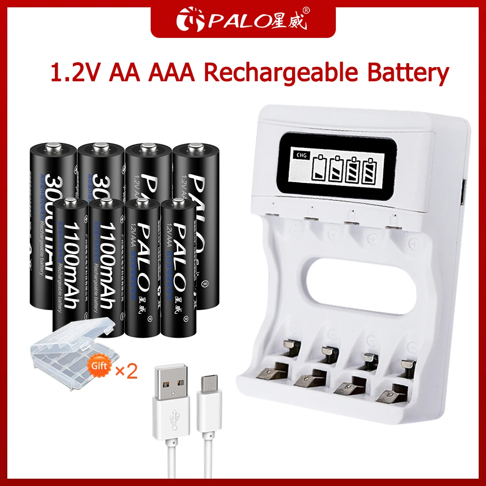 Аккумуляторная батарея PALO 1 2 в AA AAA + интеллектуальное зарядное устройство для