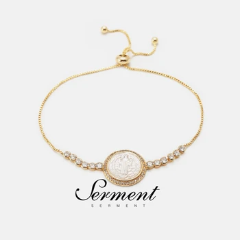 

SERMENT European Hot Sale Shell Adjustable Fashion Bracelets Bangles White Crystal Zircon Bracelets & Bangles For Women Gift