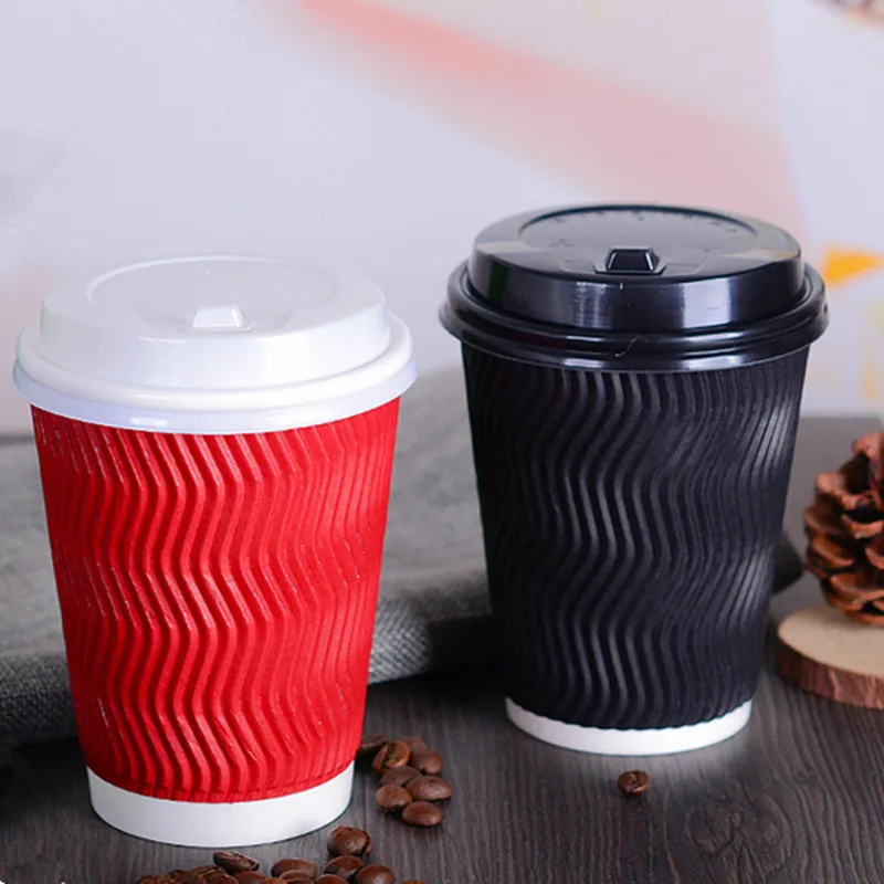 

50pcs Disposable milk tea cup double thick corrugated anti-scalding paper cup party favor coffee drink packaging cup with lid