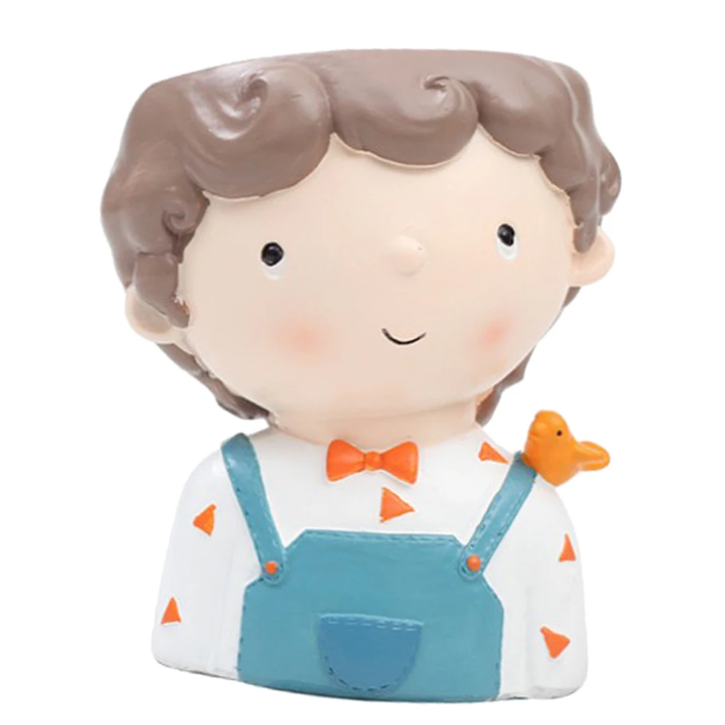 Resin Cute Girl and Boy Succulent Planter Bonsai Pot Flowerpot Home Décor