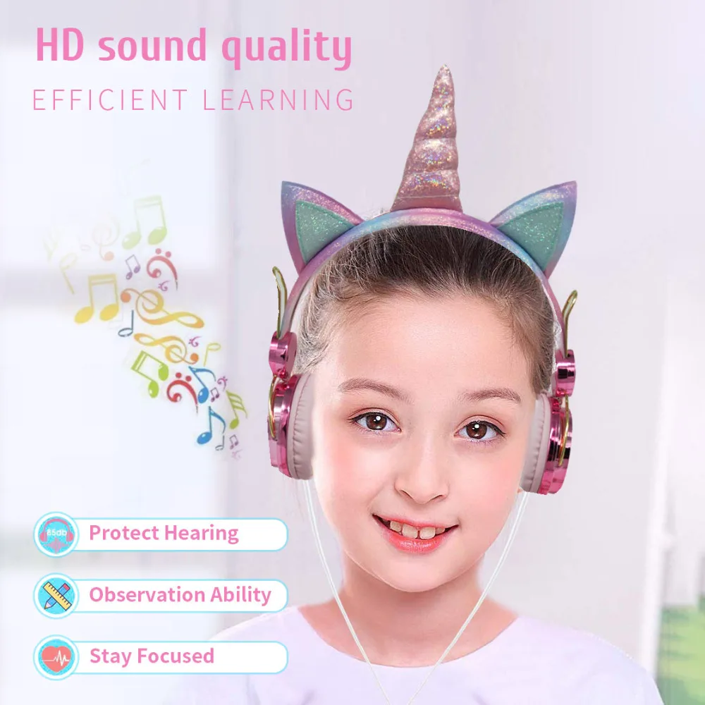 Cute Unicorn Wired Headphone With Microphone Girls Daugther Music Stereo Earphone Computer Mobile Phone Gamer Headset Kids Gift |