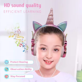 

Cute Unicorn Wired Headphone With Microphone Girls Daugther Music Stereo Earphone Computer Mobile Phone Gamer Headset Kids Gift