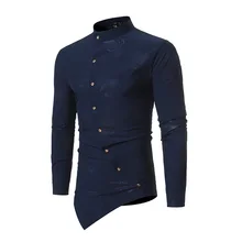 CYXZFTROFL Новая Мужская модная хлопковая рубашка с длинными рукавами однотонная приталенная рубашка мужские повседневные платья с асимметричным подолом уличная одежда