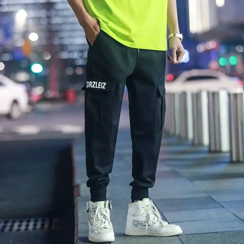 Небесно-голубой Хип-хоп, Японская уличная одежда, мужские штаны для бега, модные мужские повседневные брюки-карго, брюки для бега с высокой талией - Цвет: Небесно-голубой