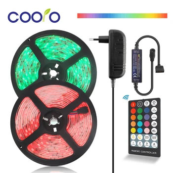 

DC12V LED Strip Light Kit RGB 5050 SMD Flexible Ribbon LED Light Strip 5M Tape Diode + 28 Keys Controller + Power Adapter