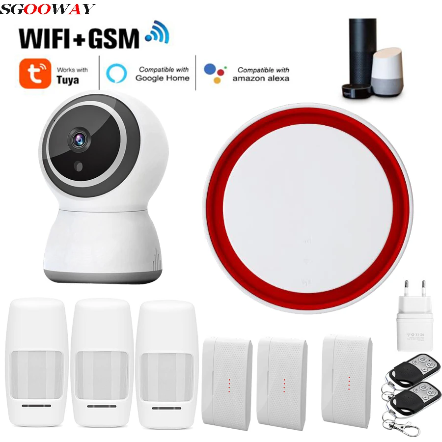 Sgooway Tuya Smart Life WIFI GSM Home Security Alarm System Wireless with IP Video Camera Alexa