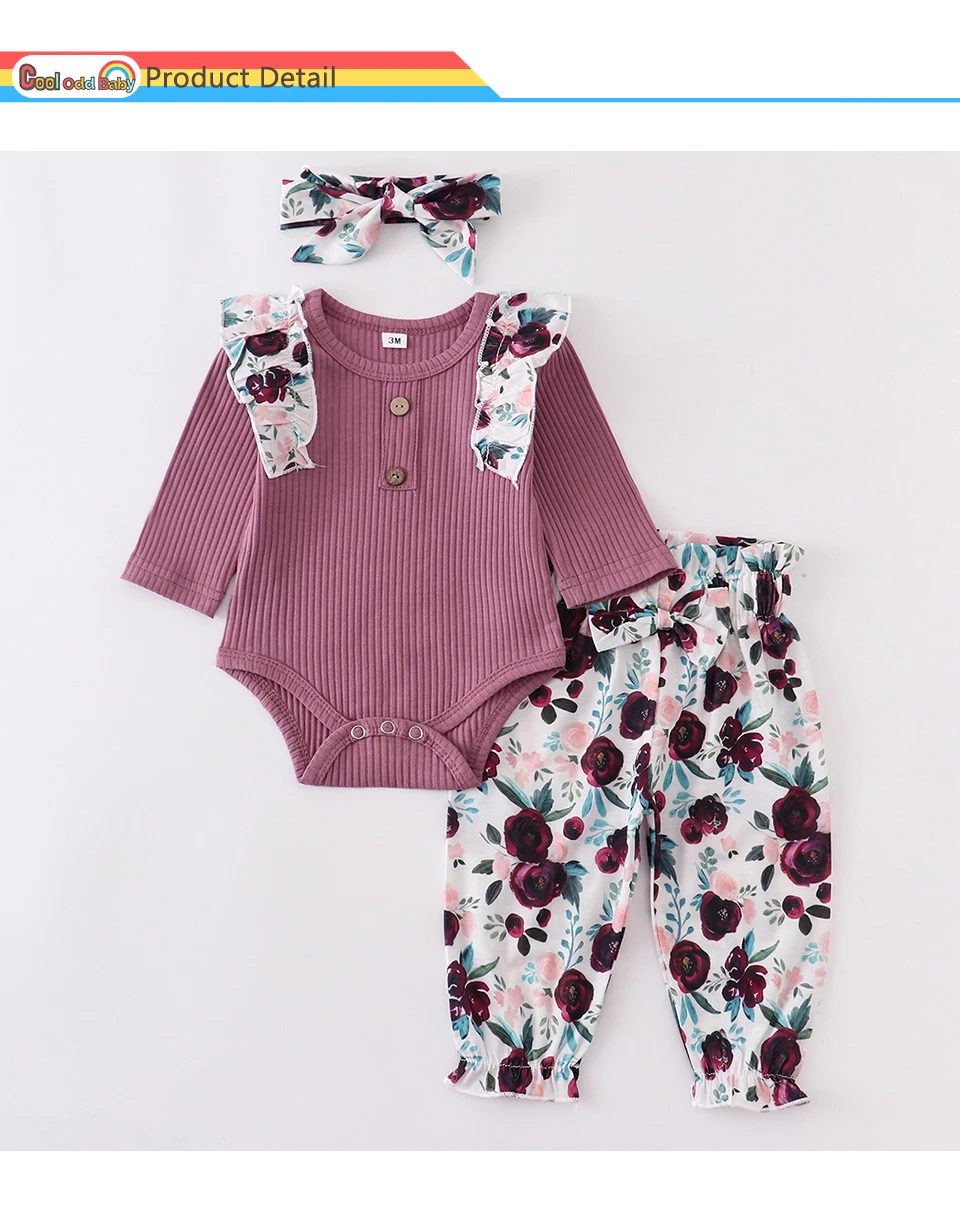 vintage Baby Clothing Set Newborn Baby Girl Clothes Sets Fashion Infant Outfit Floral Ruffles Romper Top Pants Headband 3Pcs For New Born Toddler Clothing baby dress and set