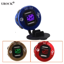 Автомобильное зарядное устройство с двумя USB QC 3,0, алюминиевая розетка, розетка, зарядное устройство с цифровым дисплеем напряжения для автомобиля 12 В/24 В, мотоцикла