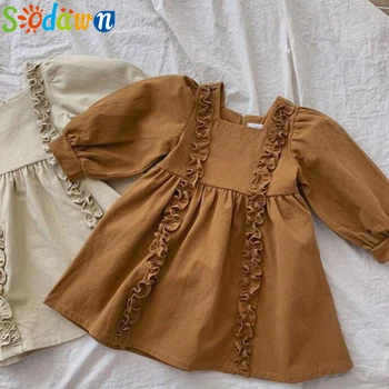 

Sodawn 2020 Autumn Winter Spring Toddler Girls Dresses Puff Long Sleeve Puff Cotton American Korea Style Children Dresses