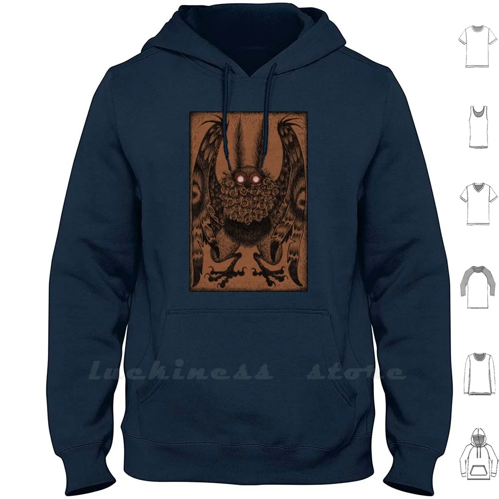 Felpe Con Cappuccio Mothman Manica Lunga Cryptid Cryptozoology Monster Creature Moth Insect Mothman Bird Ink