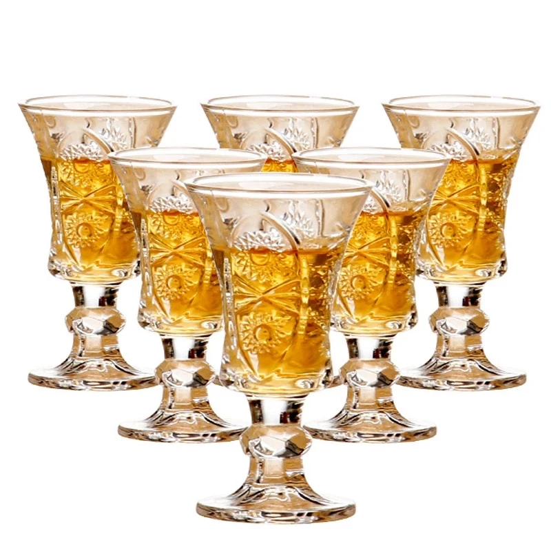 6pcs 34ml Lead-free Crystal Goblet Engraved Flower Design Moutai Liquor Bullet Glass Dispenser Suit KTV Bar Drinking Cup Drinkwa