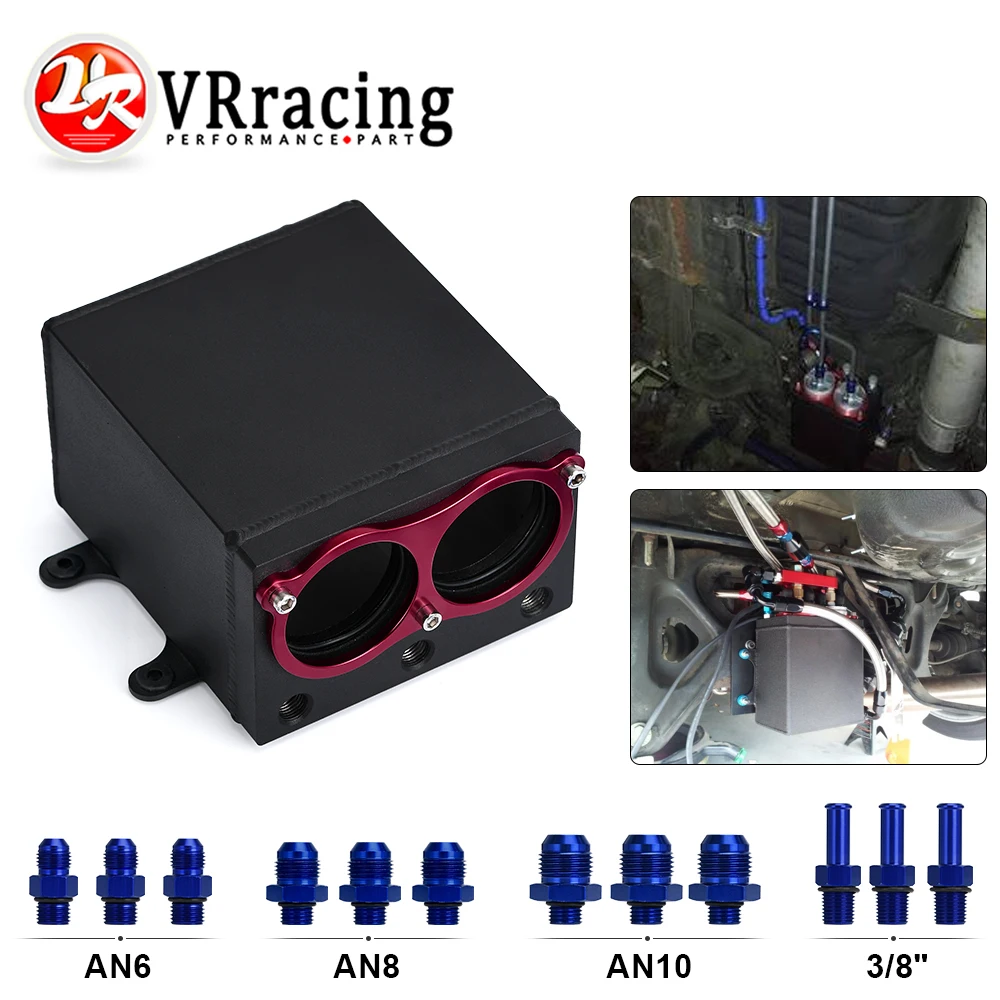 Vr - 60 Millimetri A Doppia Esterna 044 Pompa Del Carburante Serbatoio Da Corsa Nero In Alluminio Billet Catch Olio Può Dual Port Fuel Surge Serbatoio