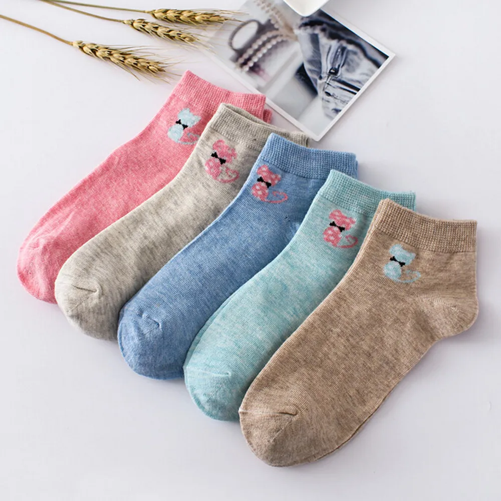 Для женщин носки Высокое качество удобные полосатые мягкие теплые хлопковые носки с изображением котенка; 1 пара Повседневное Утепленная одежда, носки-тапочки короткие зимние F829