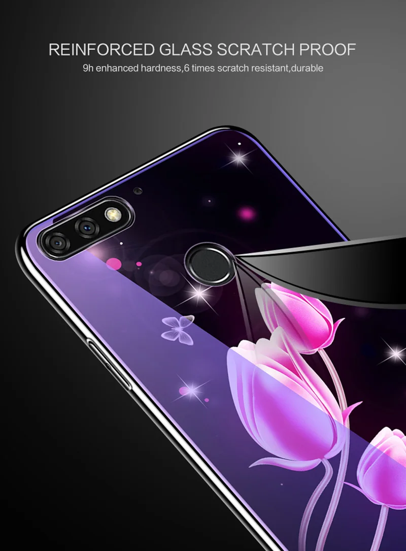 Чехол из закаленного стекла для телефона для huawei Honor 8x 7A 7c Honor 8 9 10 20 Honor V10 9 8 чехол s Покрытие синий светильник роскошный чехол Fundas