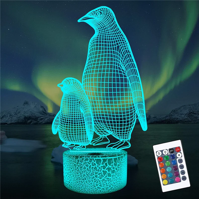 Penguin 3D Lamp for Kids 16 Colors Changing Illusion Animal Night Light  Child Bedroom Decor Cool Birthday Gifts for Boy Girl 3d illusion lamp anime haikyuu light for kids child bedroom decor night light birthday gift manga gadget volleyball lamp haikyu