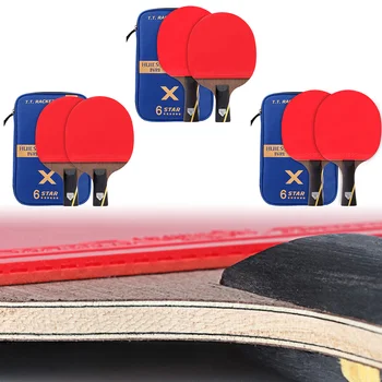 

HUIESON 2Pcs 6 Star Carbon Table Tennis Racket Set Ping Pong Bat Double-Sided Mixed 7 Layers Wood Plate