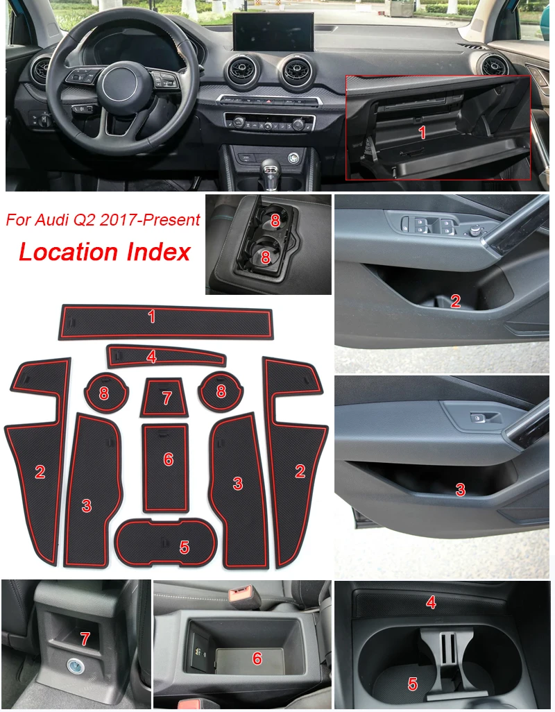 Противоскользящий коврик для Audi Q2L- S-Line Gate Slot Coaster анти-Грязная дверная паза коврик автомобильный интерьер гелевая накладка резиновый коврик