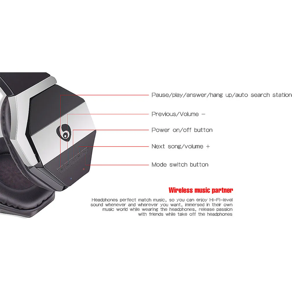 BT-606 Stereo Earphone Wireless Headband Gaming Card Radio Bluetooth Headset