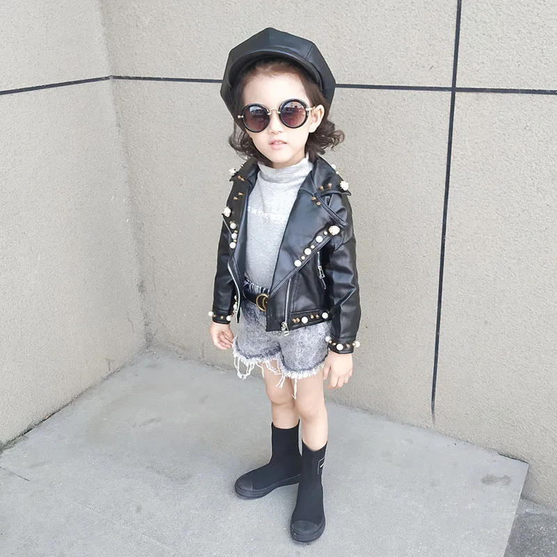 

Black Leather Jacket for Kid Girls 2019 Autumn Faux Leather Coats for Baby Girls Outerwear and Coats Kids Jacket Baby Girl Coat