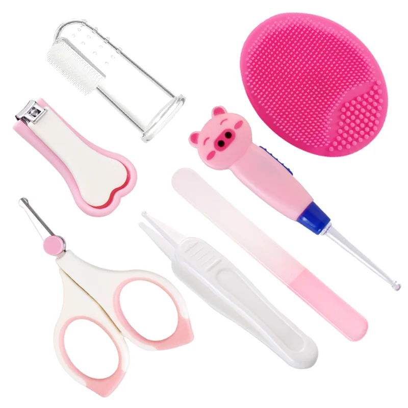 Baby Daily Care Set Including Nail Clipper,Luminous Earpick,Tweezers,Silicone Toothbrush,Silicone Hair Washing Brush BST003